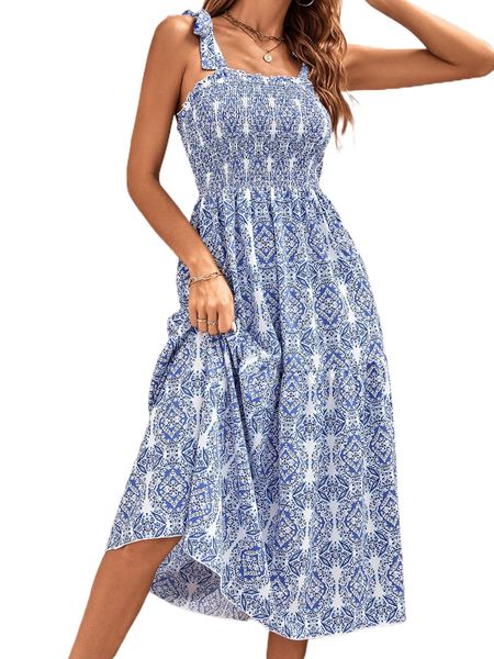 

allover print shirred cami dress a1ws#, Black;gray