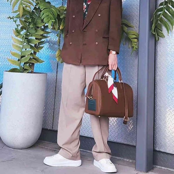 

hbp kpop bangtana boys v handbag fashion soft leather brown large capacity backpack boston bag messenger shoulder for travel 220810
