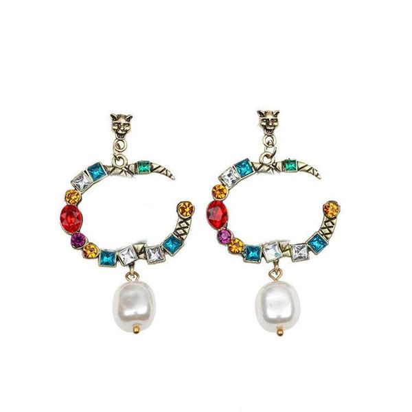 

retro color crystal earrings designer diamond eardrop letter charm studs animals head women european american stud gift whole273f, Golden