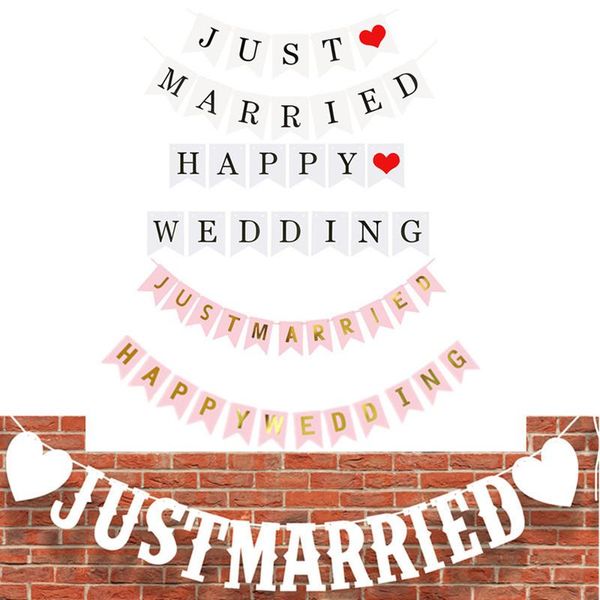 Just Married Banner Happy Wedding String Flags „I Love You“ zum Aufhängen