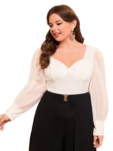 

plus sweetheart neck bishop sleeve o22m#, Black