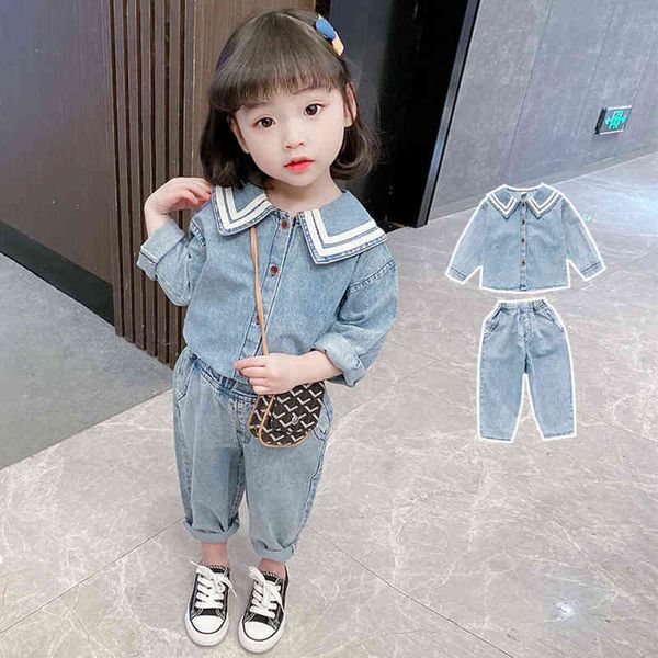 

kids clothes patchwork clothing for girls denim jacket + jeans girls clothing sets casual children's suits aa220316, White