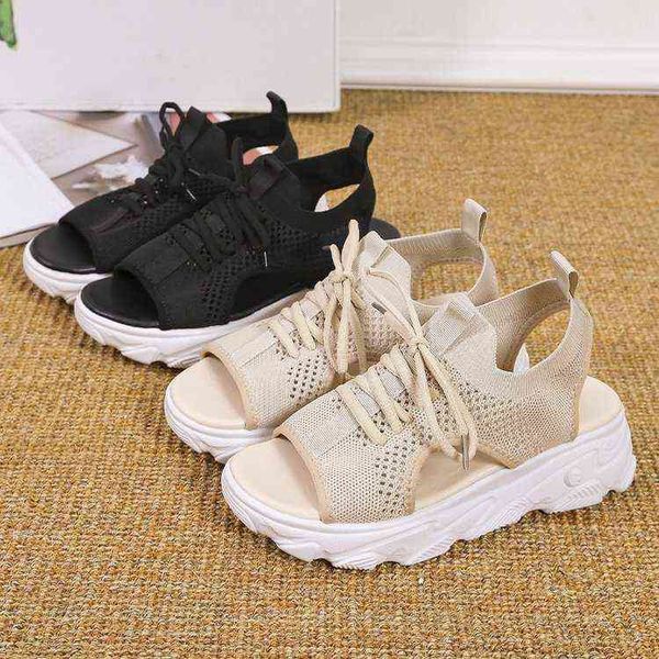 

2022 spring and summer new fashion casual mesh women's sports shoes with mesh sandals large size women sandals 42 y220426, Black