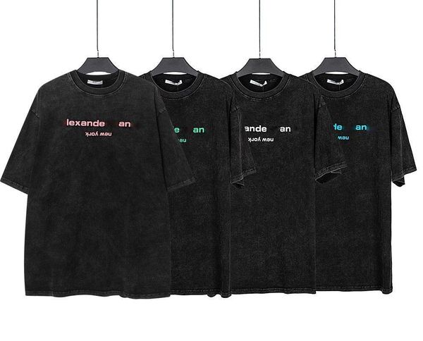 

mens t shirts pure cotton 100% 22s summer letter logo wash old loose short sleeve t-shirt men and women same style casual, White;black