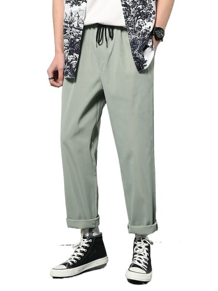 

men drawstring waist pants b6eh#, Black