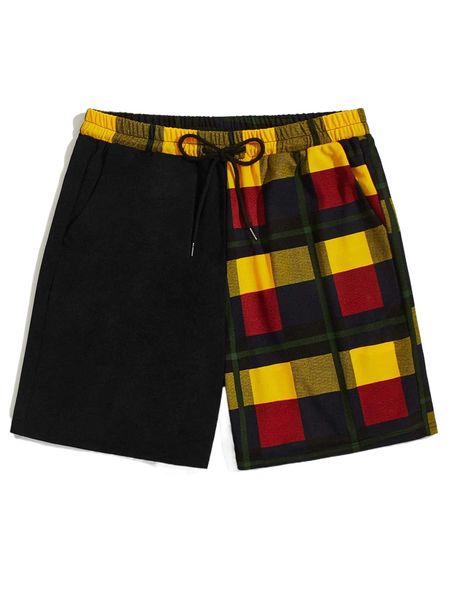 

romwe guys plaid drawstring shorts e3tc#, White;black