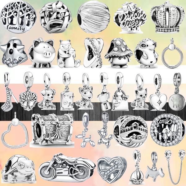 Adatto ai ciondoli Pandora 925, braccialetto con perline, scatola originale, scatola con stelle brillanti, albero genealogico motociclistico, gioielli con fascino europeo