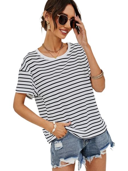 

striped drop shoulder tee z4ow#, White