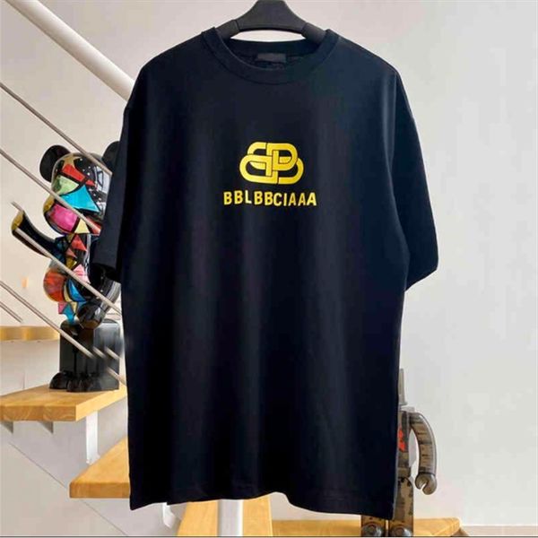 

shirt premium balencaigas spring 2022 os loose cotton trend brand b family lock print short sleeve shoulder for men women, White;black