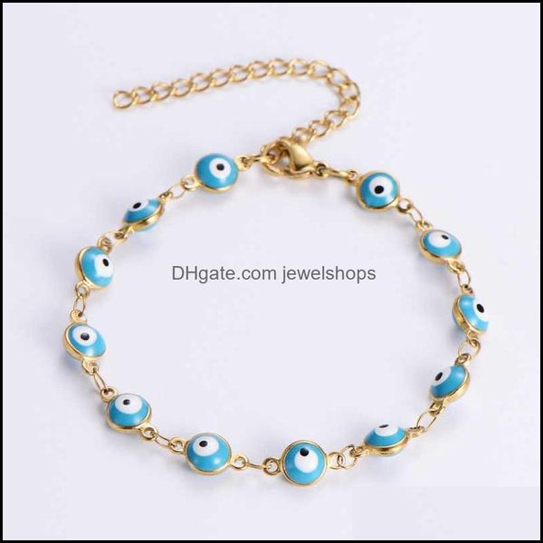 

mixed color round turkish devil eye stainless steel chain bracelet gold plated jewelry for men women drop delivery 2021 bangle bracelets nur, Black