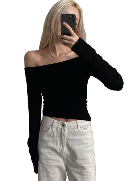 

dazy off shoulder slim fit tee v839#, White