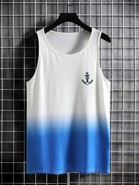 

men anchor & ombre print tank 739x#, White;black