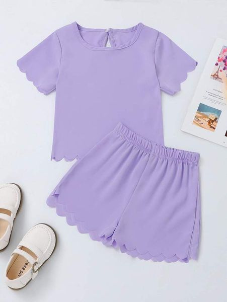 

toddler girls scallop trim keyhole back & shorts she02, White