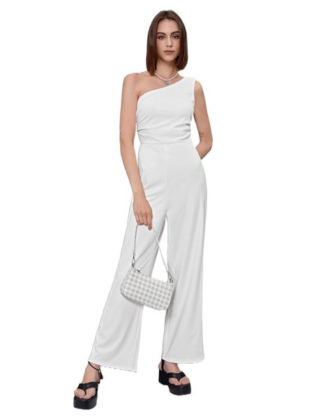 

solid one shoulder culotte jumpsuit z3rt#, Black;white