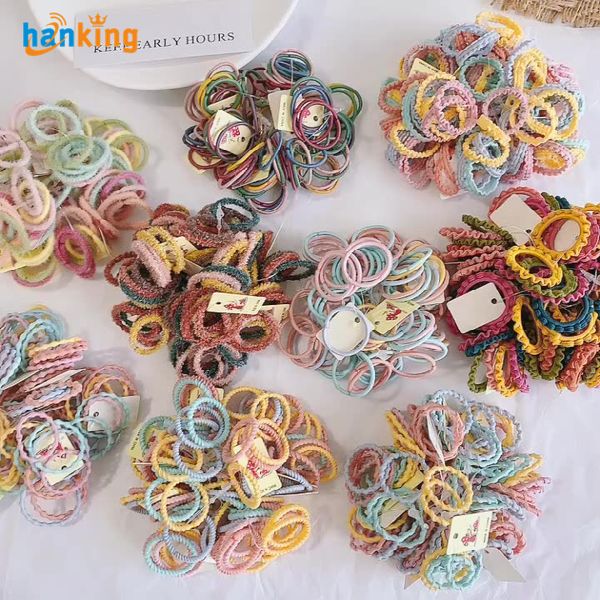 NEU 100 PCS/LOT Girl Candy Color Color Elastic Gummiband Hair Band Kind Baby Stirnband Scrunchie Accessoires