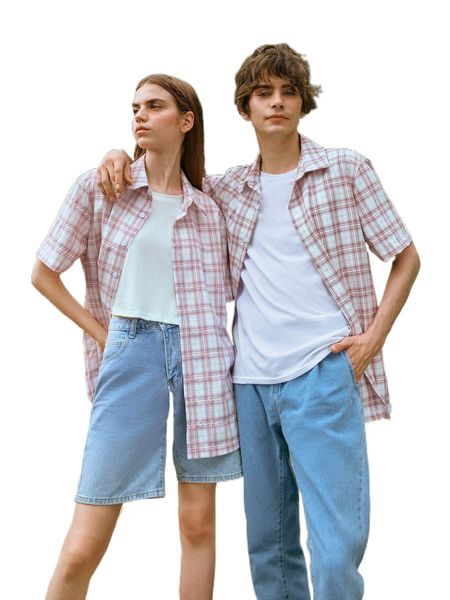 

romwe 1pc plaid button front shirt h8ti#, White;black