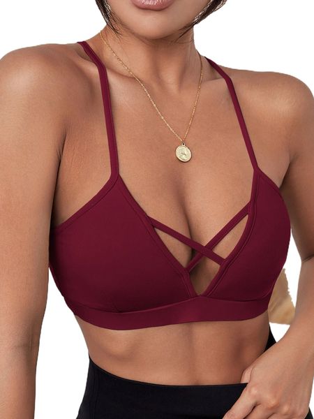 

breathable softness crisscross sports bra t2fm#, Gray