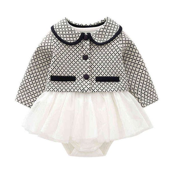 

new born baby clothes set 2021 autumn winter thick infant girls outfits suit dress + coat for 0 3 6 12 month aa220323, White