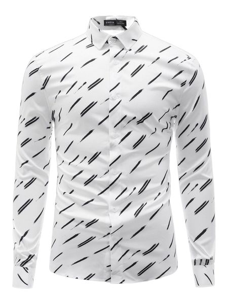 

men allover print button front shirt 77lq#, White;black
