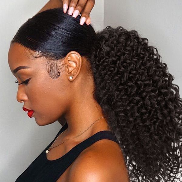 

fashion long curly hair ponytail afro ponytail wigs, Black
