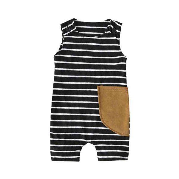 

2022 summer clothing newborn baby onesies pocket cotton toddler boys girls romper pit cloth striped sleeveless jumpsuit g220521, Blue