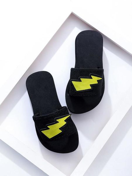 

toddler boys lightning bolt patch slippers she, Black;grey