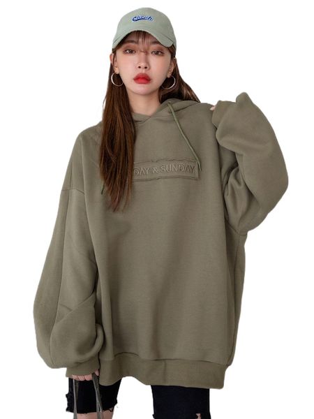 

dazy letter embroidery drop shoulder drawstring hoodie n1yx#, Black