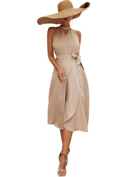 

solid keyhole back tie side wrap hem dress j2bl#, Black;gray
