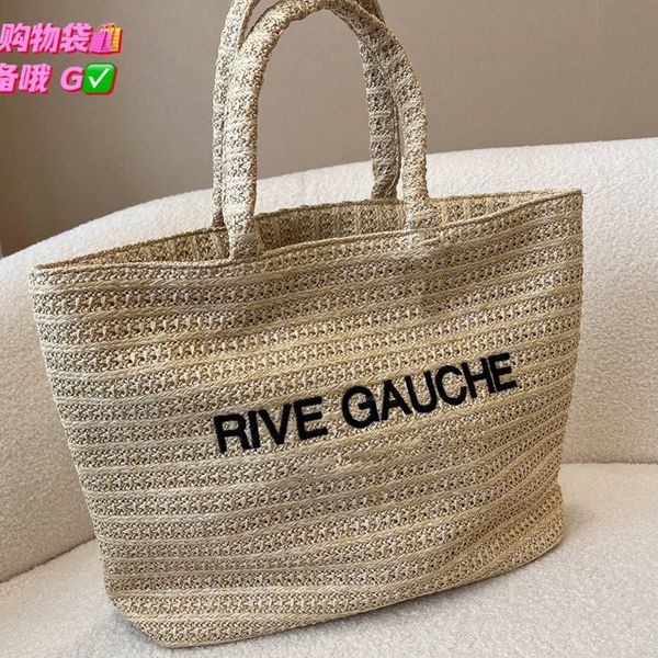 

summer ladies brand luxury raffia shopping bag beach vacation tote rive gauche handbag light and strong bagcooi y size 35x31cm