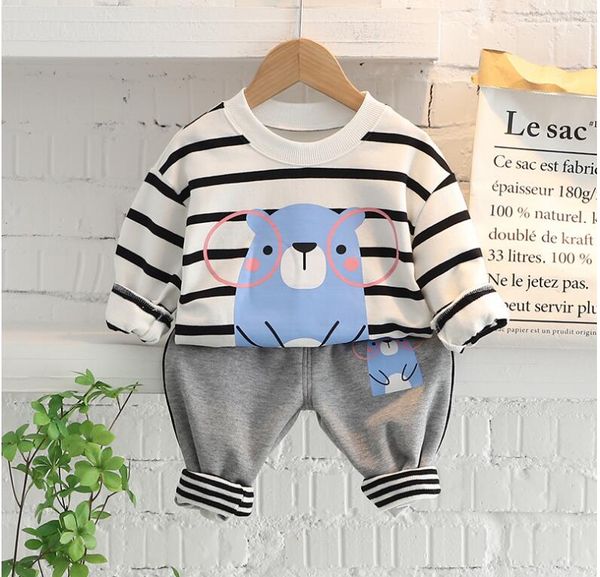 

spring cartoon cute cotton suit men's and women's baby clothes and trousers spring sports loose two-piece set, Blue