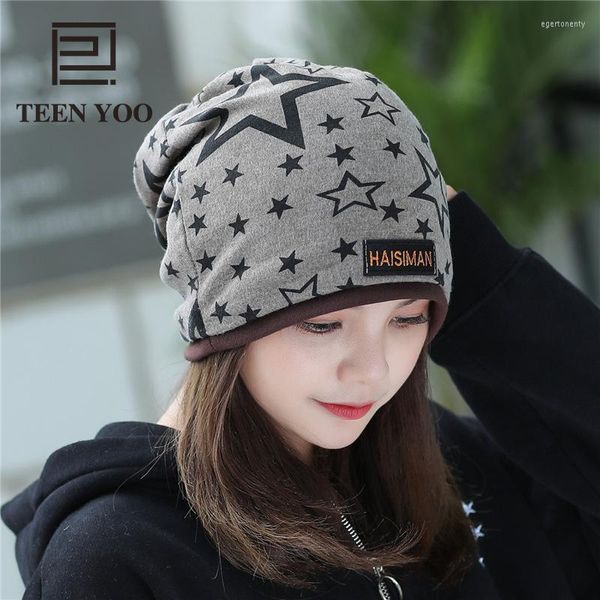 Chapéus para mulheres, senhoras, chapéu de malha de algodão 5 estrelas pontiagudas de outono de inverno moda coreana lenço coreano gorro confortável/skull tampa ege