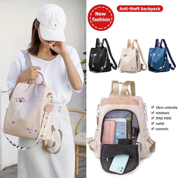 

casual oxford cloth women s backpack flower embroidered shoulder school bags travel anti theft rucksack 220817