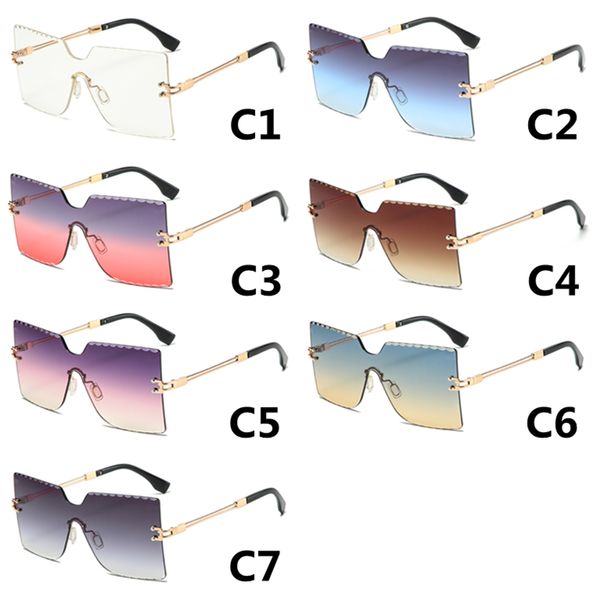Luxus-Designer-Sonnenbrille für Damen, Metallrahmen, siamesische randlose Sonnenbrille, Übergröße, Fahren, UV-Schutz