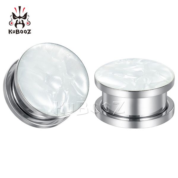 

kubooz stainless steel white shell ear plugs tunnels body piercing jewelry earring gauges stretchers expanders wholesale 6-25mm 60pcs, Silver