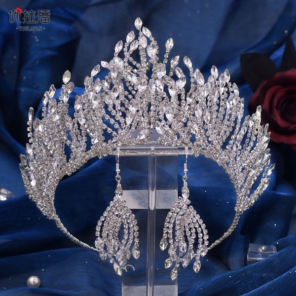 

silver headpieces diamond tiara earrings set baroque crystal bridal headwear crown rhinestone with wedding jewelry hair accessories diamond