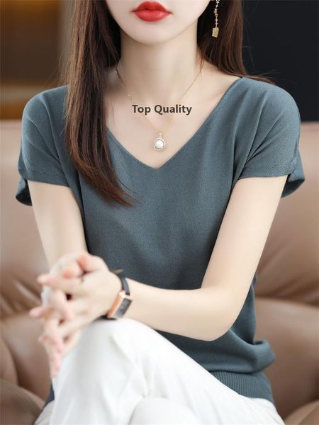 

designer brand esigner v -neck t -shirt women 's 2022 new loose half -sleeve ice silk shirt sleeve short, White