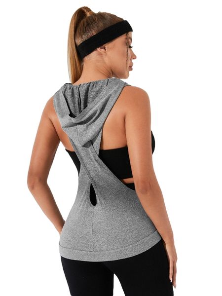 

crossover cut out hooded sports tank v91j#, Gray