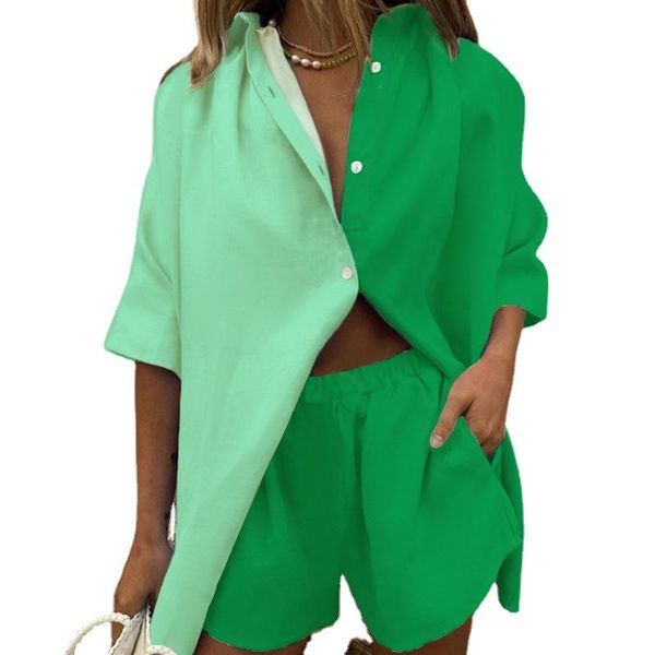 

women's tracksuits long sleeve single-breasted broad-legged shorts set fashion ladies patchwork suits summer 2 piece outfits for wo, Gray