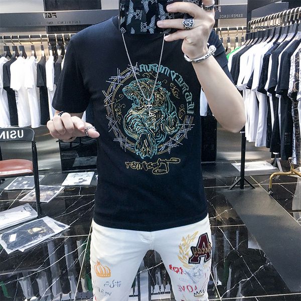 

men designer tiger printed summer t shirt plus size, White;black