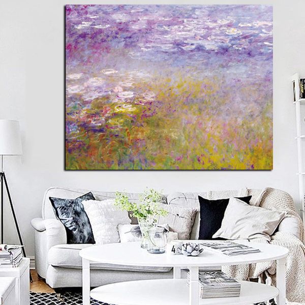 Claude Monet Lotus Poster und HD-Drucke Landschaftsölgemälde auf Leinwand Kunst Cuadros Impressionistisches Wandbild für Wohnzimmer