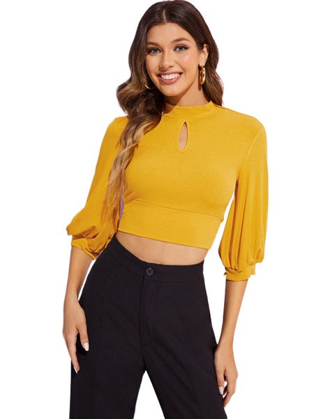 

x c-era mock neck lantern sleeve crop tee n1yh#, White