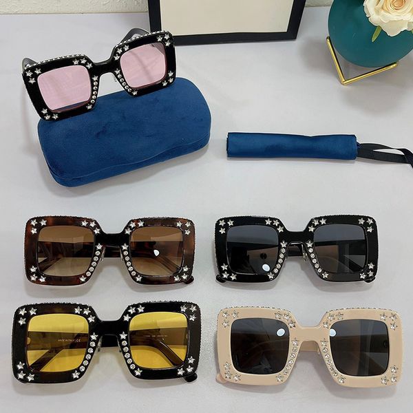 

new popular square diamond-studded mens and womens sunglasses fashion super strong gg0780s outdoor driving uv protection with original box, White;black