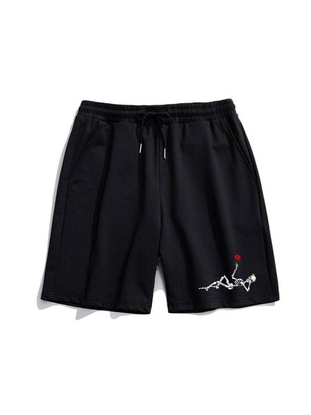 

romwe guys skeleton print shorts u1sf#, White;black