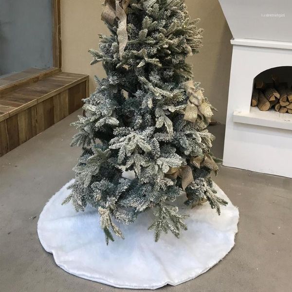 Decorazioni natalizie 78/90/122 cm Flanella Bianca Ricamata Fiocco di Neve Gonna Albero Nastro Oro Anno Strumento di Decorazione Domestica