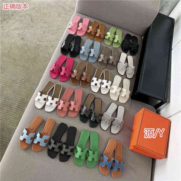 

luxury women classic herme slippers oran high version leather h family women's 2023 summer fashion flip flop leisure wear beach flat bo, Black