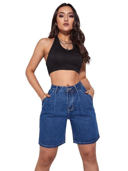 

slant pocket bermuda denim shorts u4sa#, White;black
