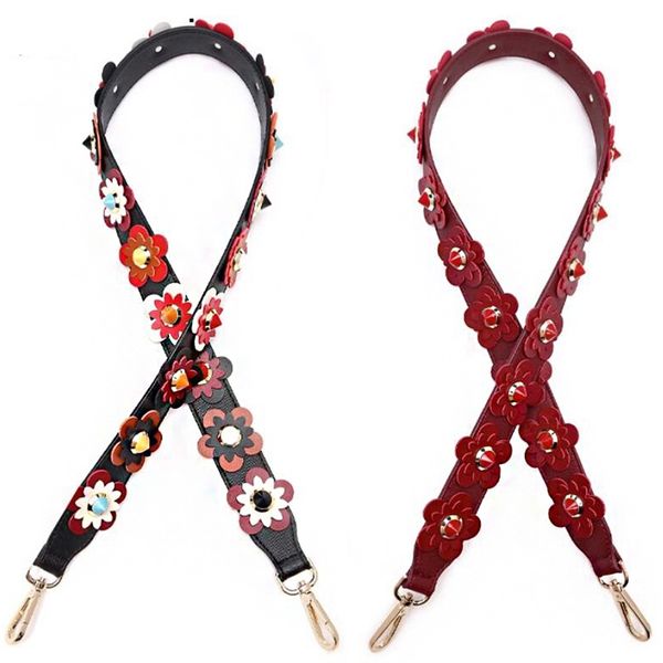 

women bag strap flowers strap belt pu leather shoulder cross body messenger bag band for bag diy handmade accessories kz151306 210302, Black