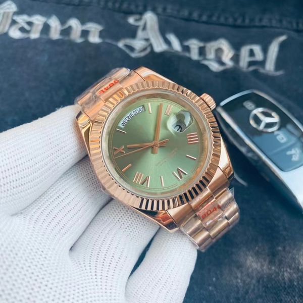 

men's watch 40mm calendar date automatic mechanical movement watch rose gold watch with sapphire glass, Slivery;brown