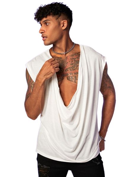

men solid dropped front tank l1uf#, White;black