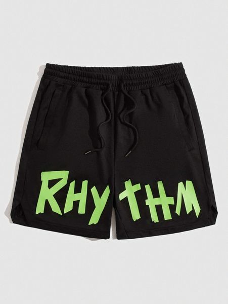 

men letter graphic drawstring waist shorts s0xe#, White;black
